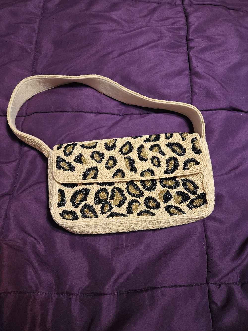 NWOT Leopard Beaded Crossbody Bag - Beige